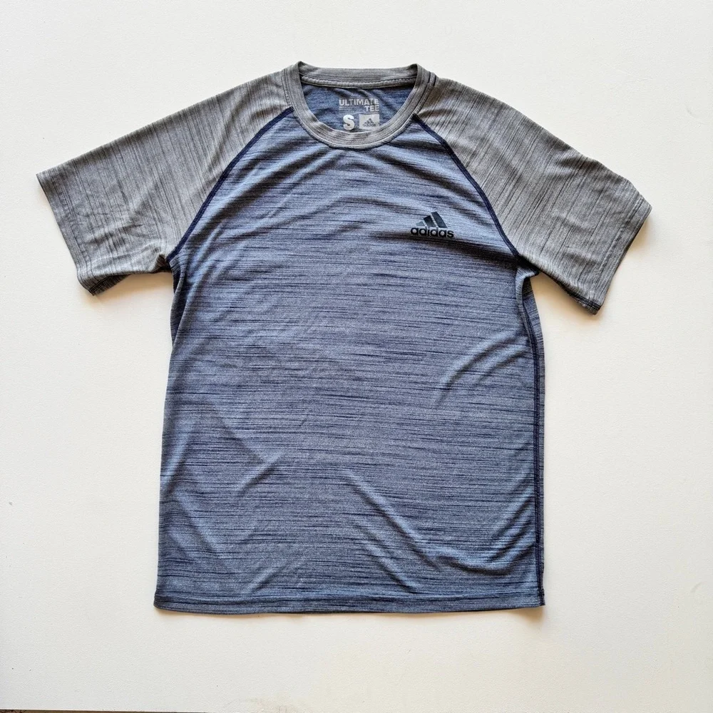 Adidas - Crew Neck Short Sleeve Two Tone Tee in Blue and Gray